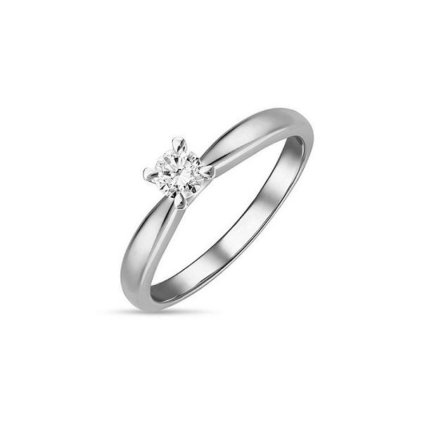 Классическое помолвочное кольцо с бриллиантом из родированного серебра