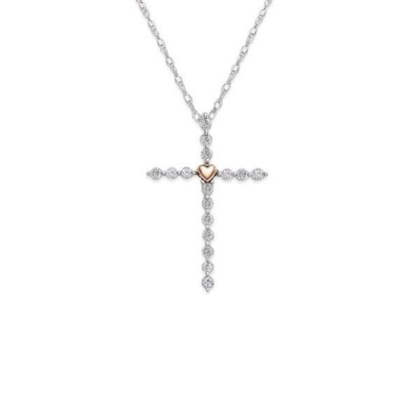 Крест из белого и розового золота с бриллиантами