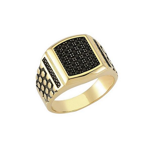 Золотой мужской перстень с черными бриллиантами
